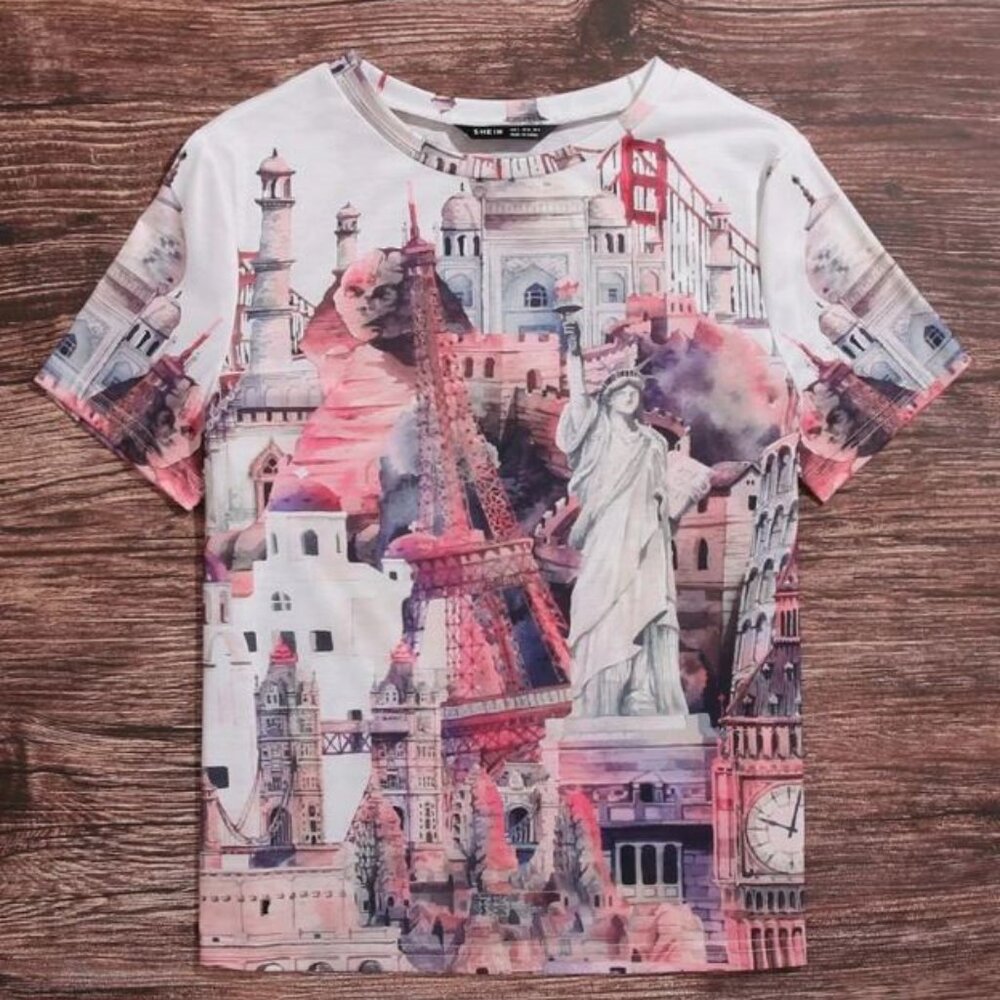 SHEIN Curve Statue and Building Tshirt